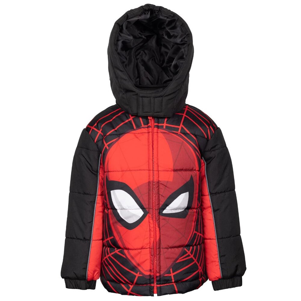 NWT Marvel Spider-Man Toddler Boys Zip Up Puffer Jacket Red/Black 4T - Picture 8 of 9